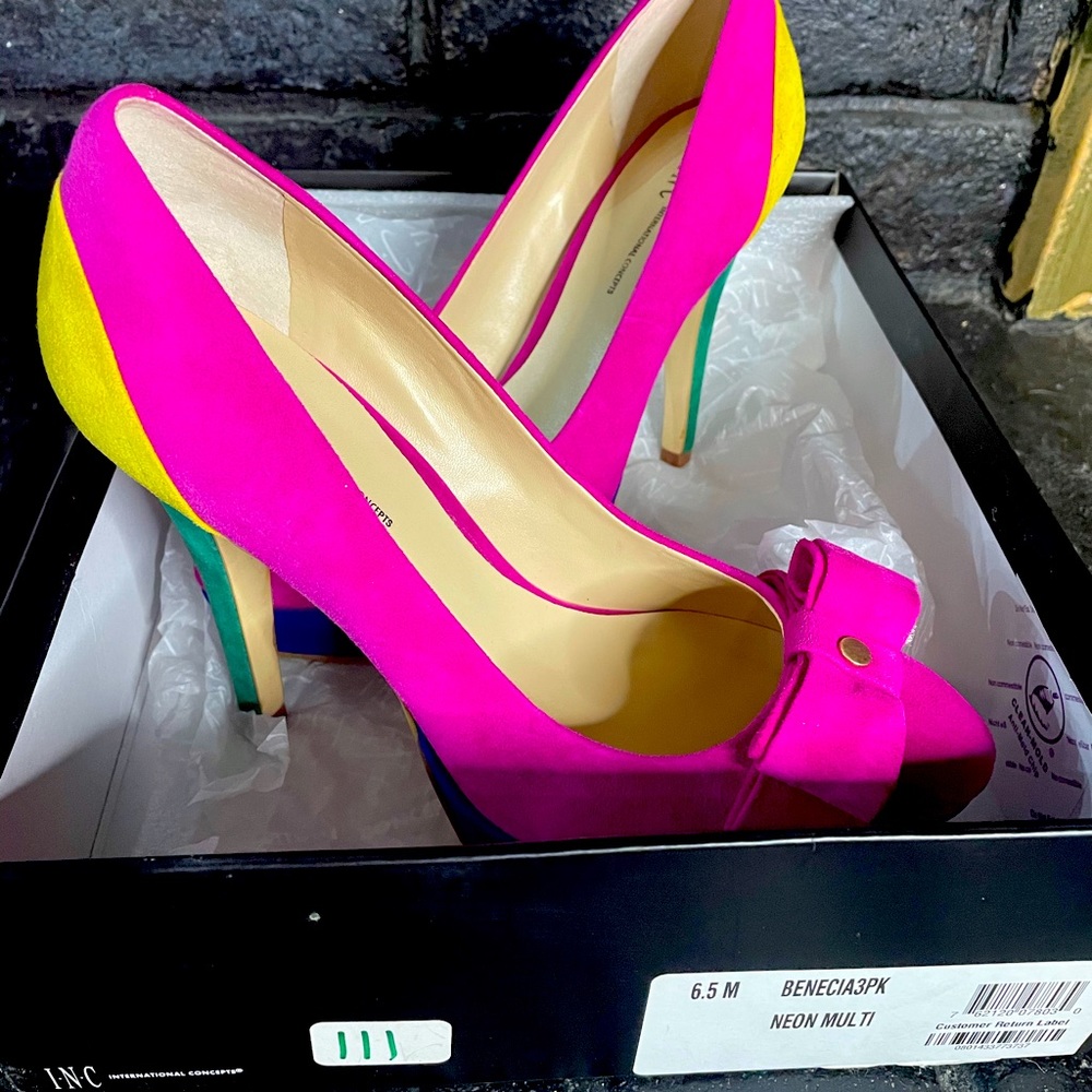 Inc Benecia heels neon multi size 6.5 never worn!